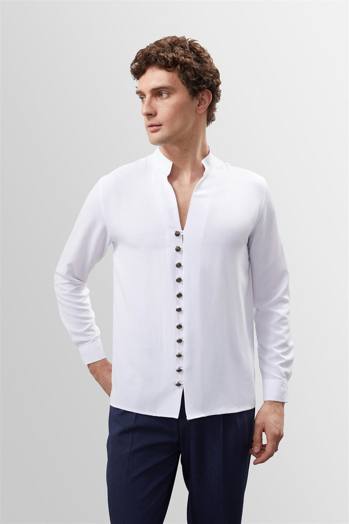 ANT Button Detailed Stand Up Collar Men's Shirt - Marhanets