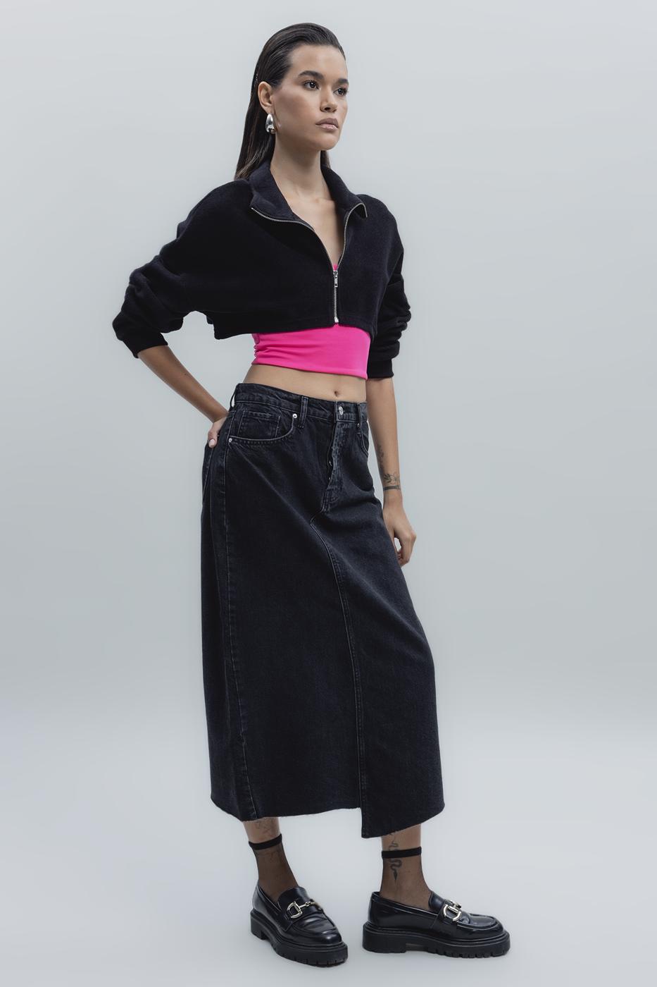 BSL Women Low Waist Midi Denim Skirt - Tulcea