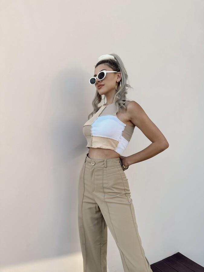 HLLY Women Colorful Blouse Beige - Glenrothes