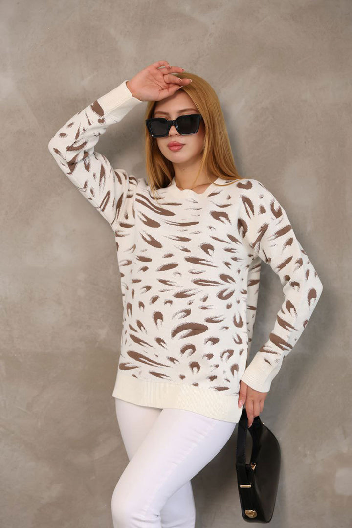 Ecru Bicycle Collar Patterned Sweater BCES-252032 - Charleston