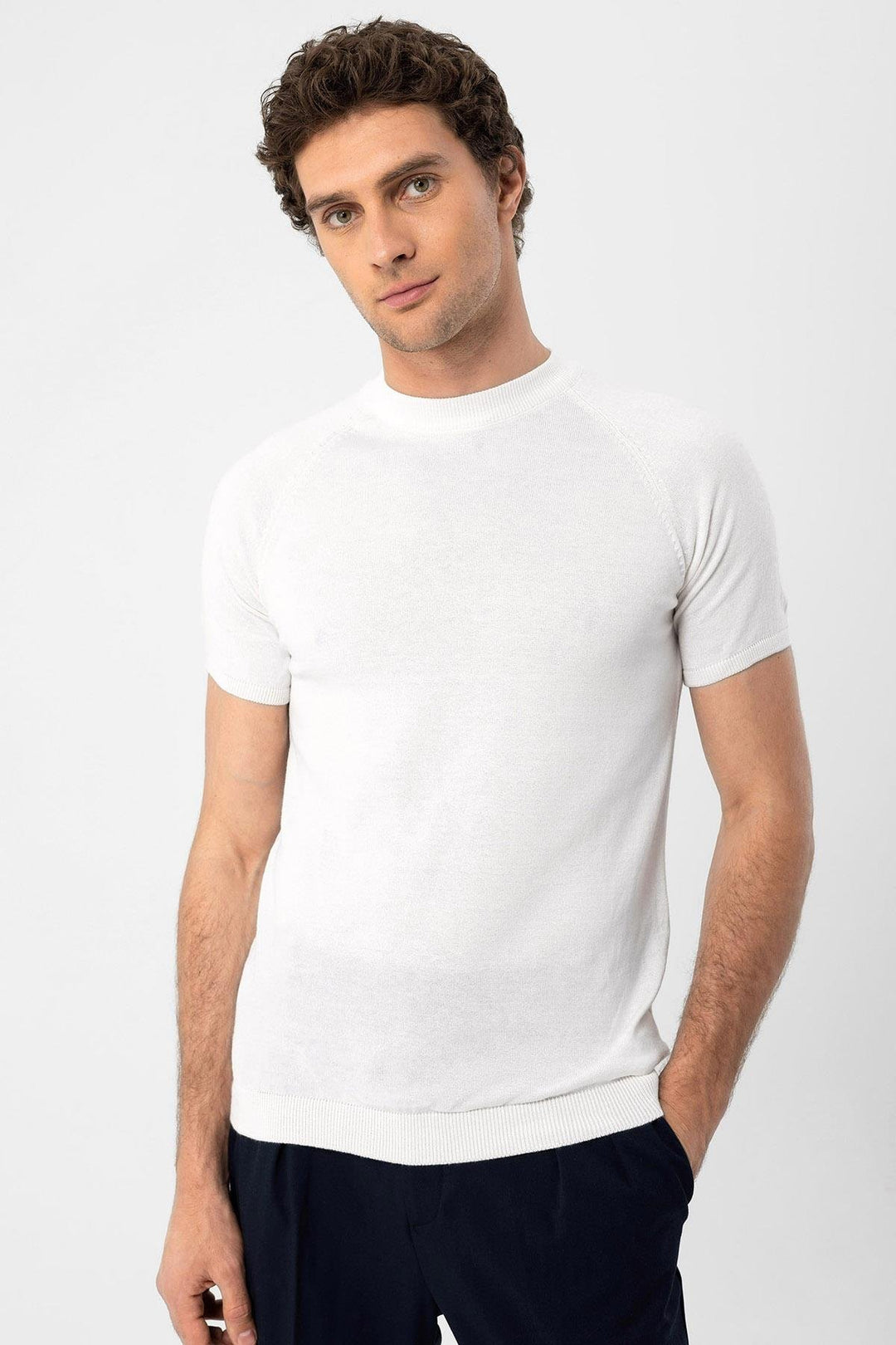 ANT Antioch Ecru Bicycle Collar Slim Fit Men's Knit T-Shirt - Norwich