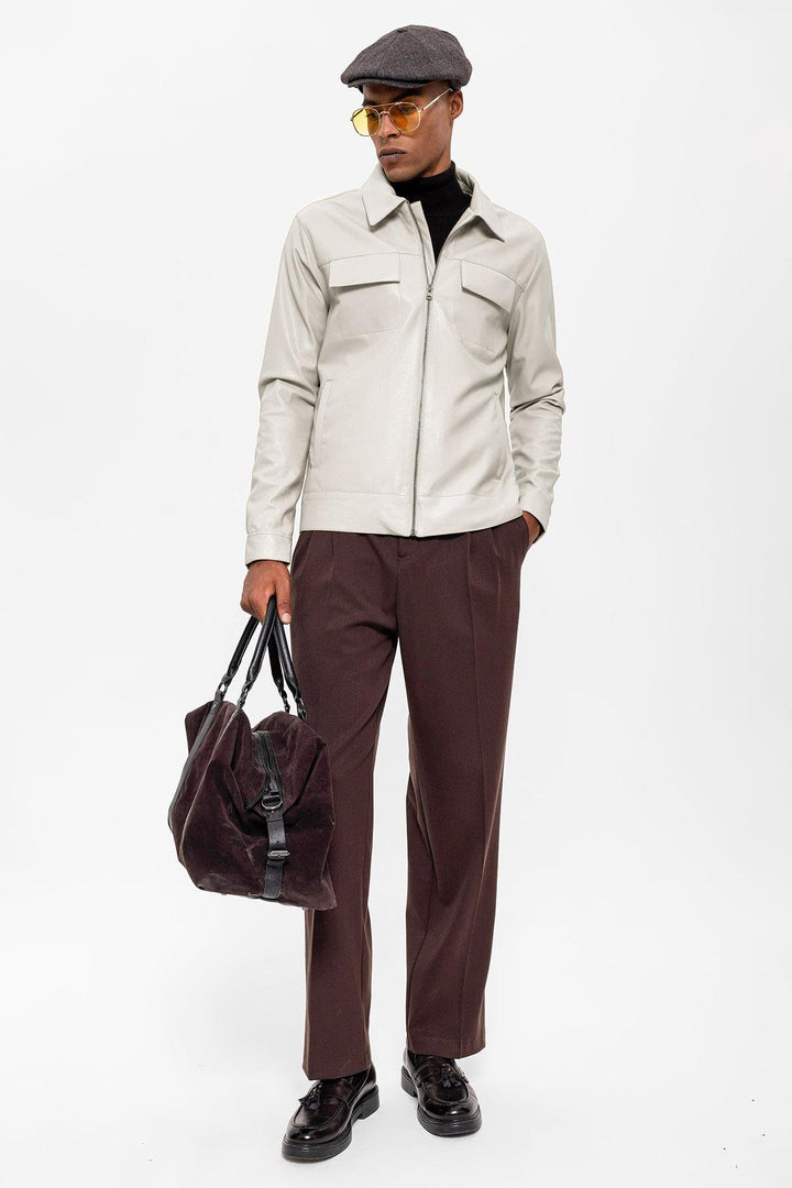 ANT Antioch Ecru Pocket Detailed Men's Leather Jacket - Città di Castello