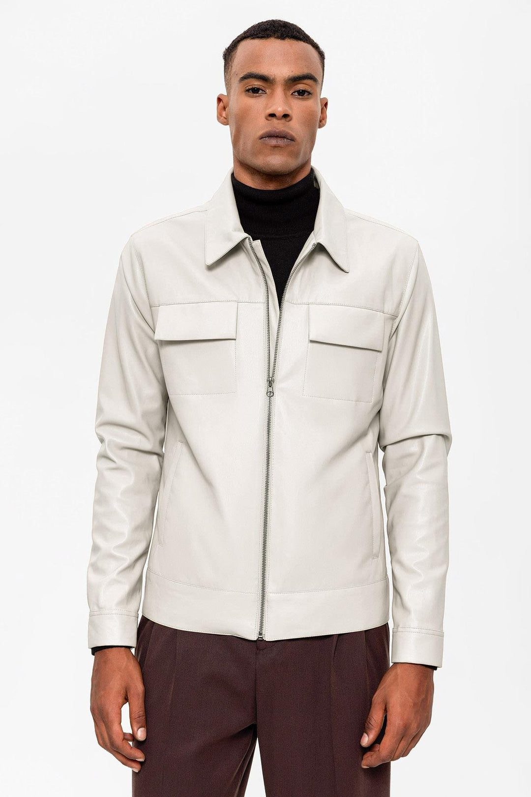 ANT Antioch Ecru Pocket Detailed Men's Leather Jacket - Città di Castello