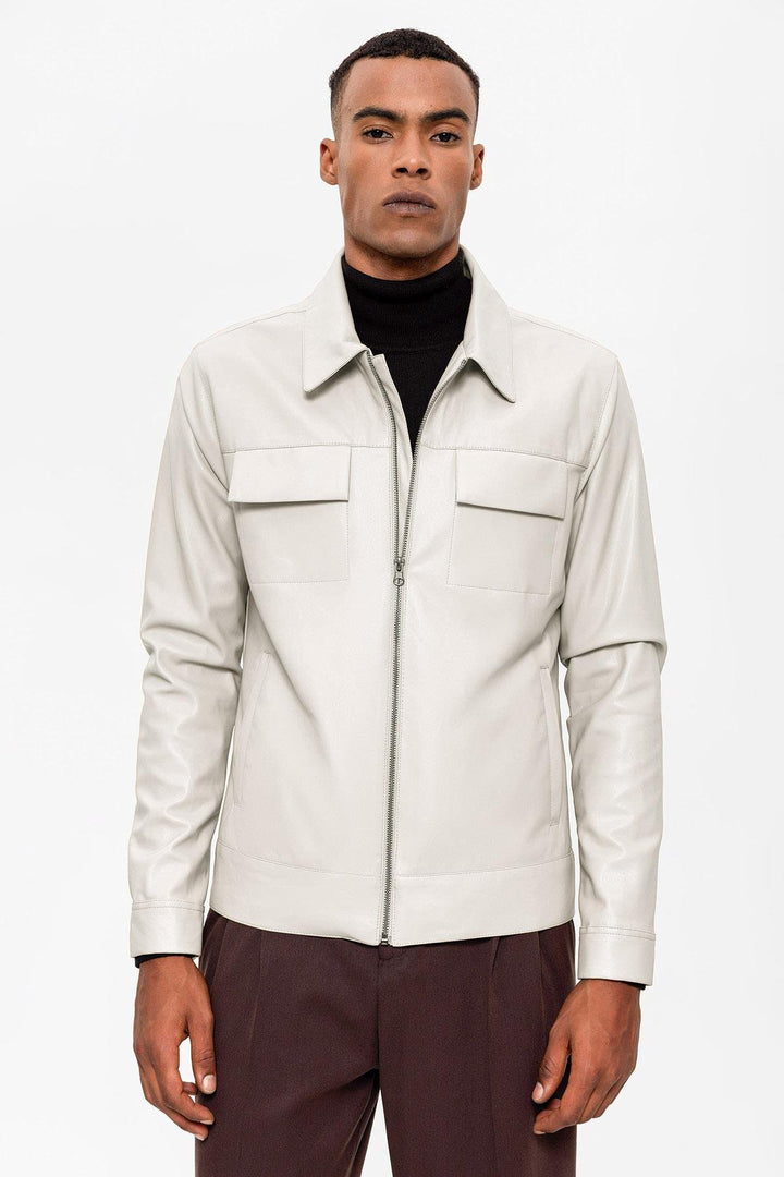 ANT Antioch Ecru Pocket Detailed Men's Leather Jacket - Città di Castello
