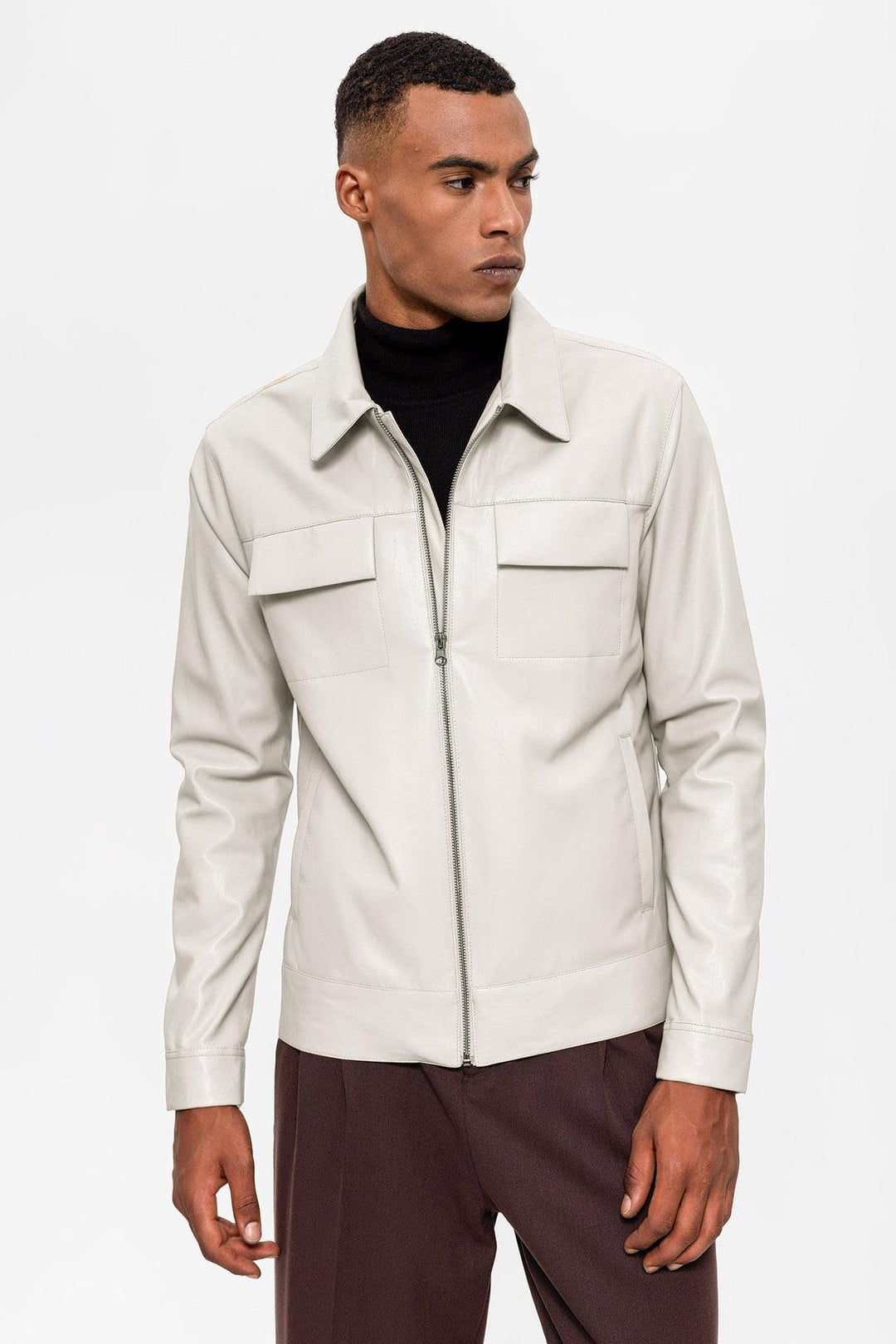 ANT Antioch Ecru Pocket Detailed Men's Leather Jacket - Città di Castello