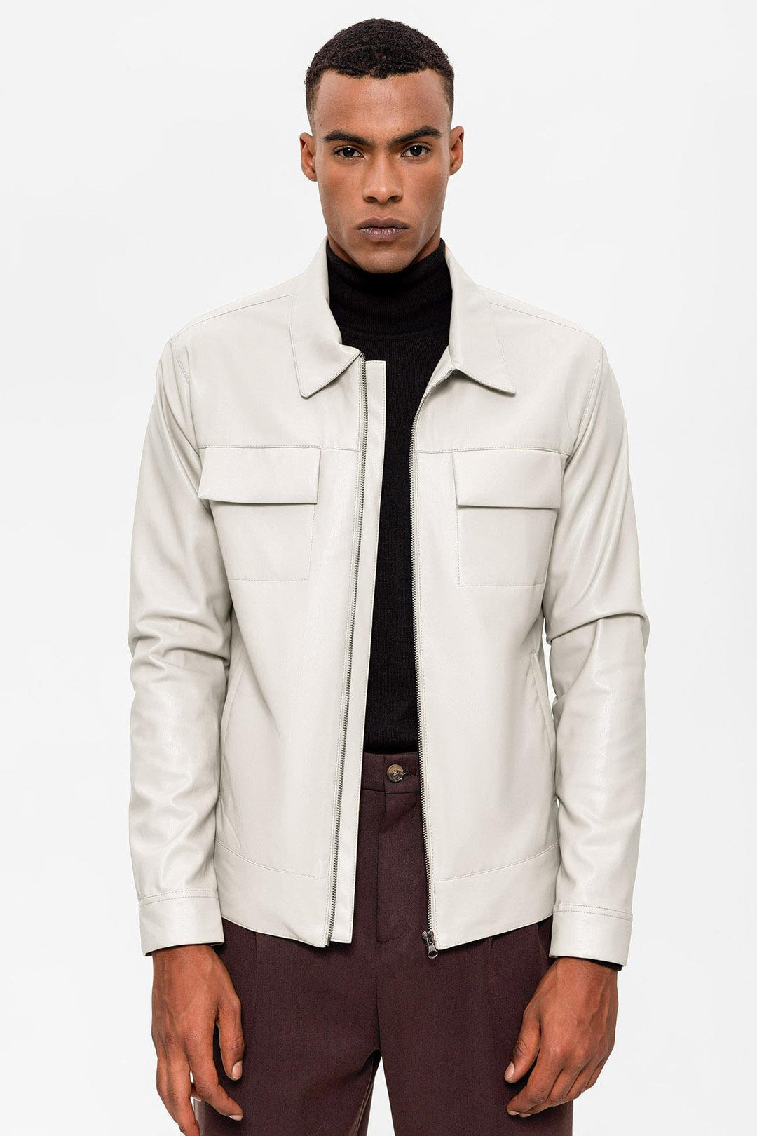 ANT Antioch Ecru Pocket Detailed Men's Leather Jacket - Città di Castello