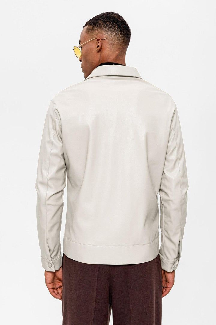 ANT Antioch Ecru Pocket Detailed Men's Leather Jacket - Città di Castello