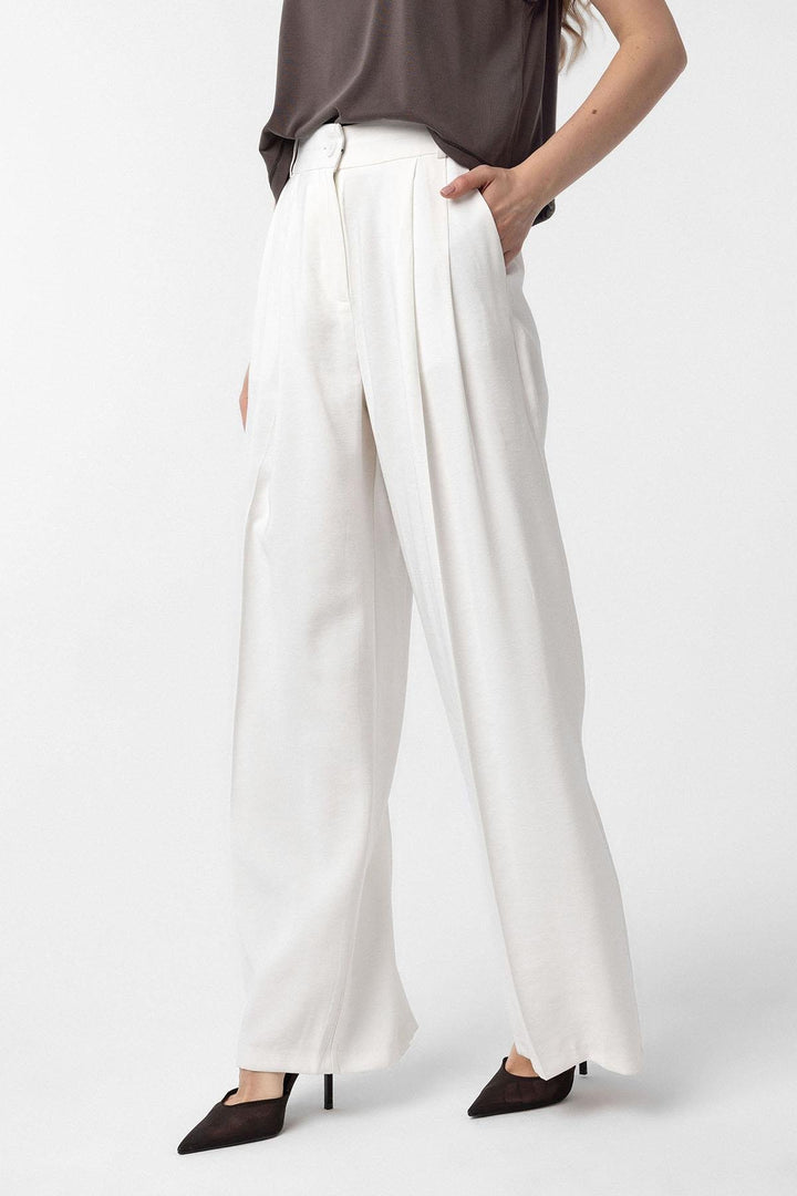 ANT Antioch Ecru Double Pleated Women's Pants - Pärnu