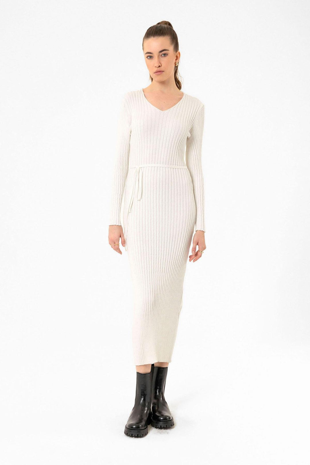 ANT Antioch Ecru Women's Ribbed Knit Midi Dress - Rio Rancho