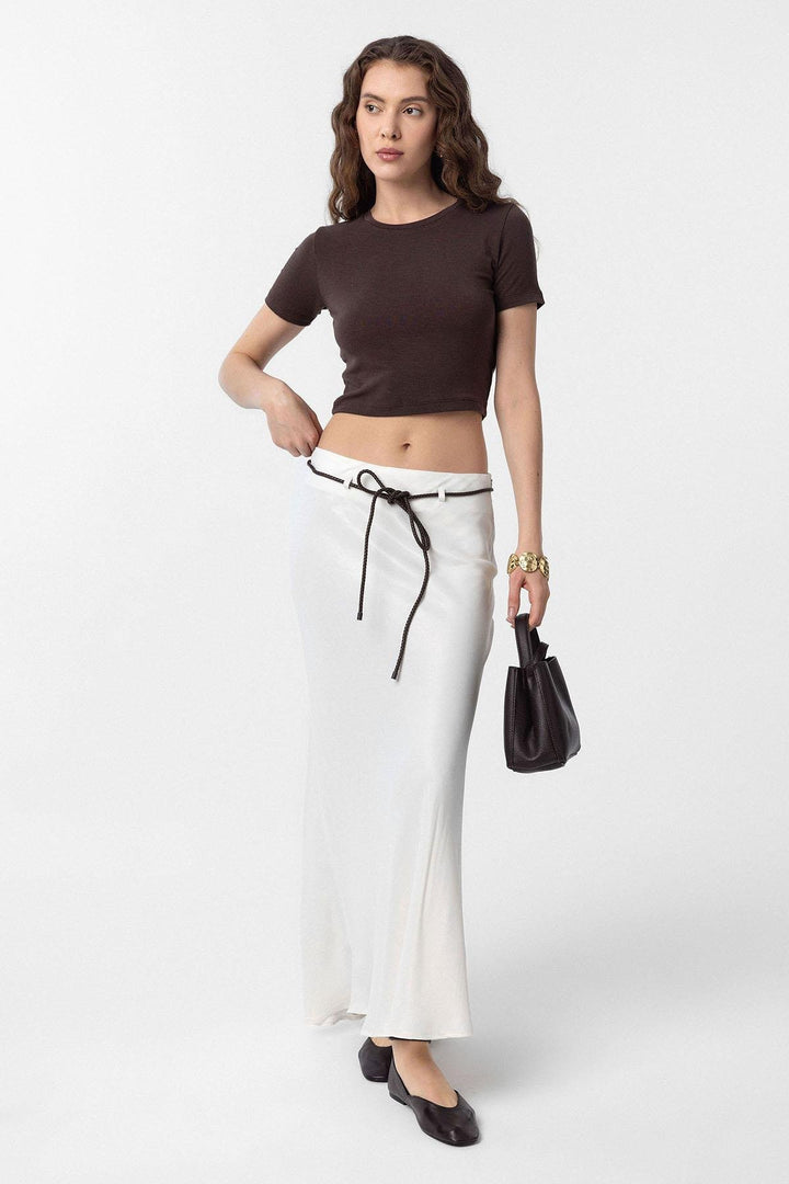 ANT Antioch Ecru Belted Satin Long Women's Skirt - Córdoba