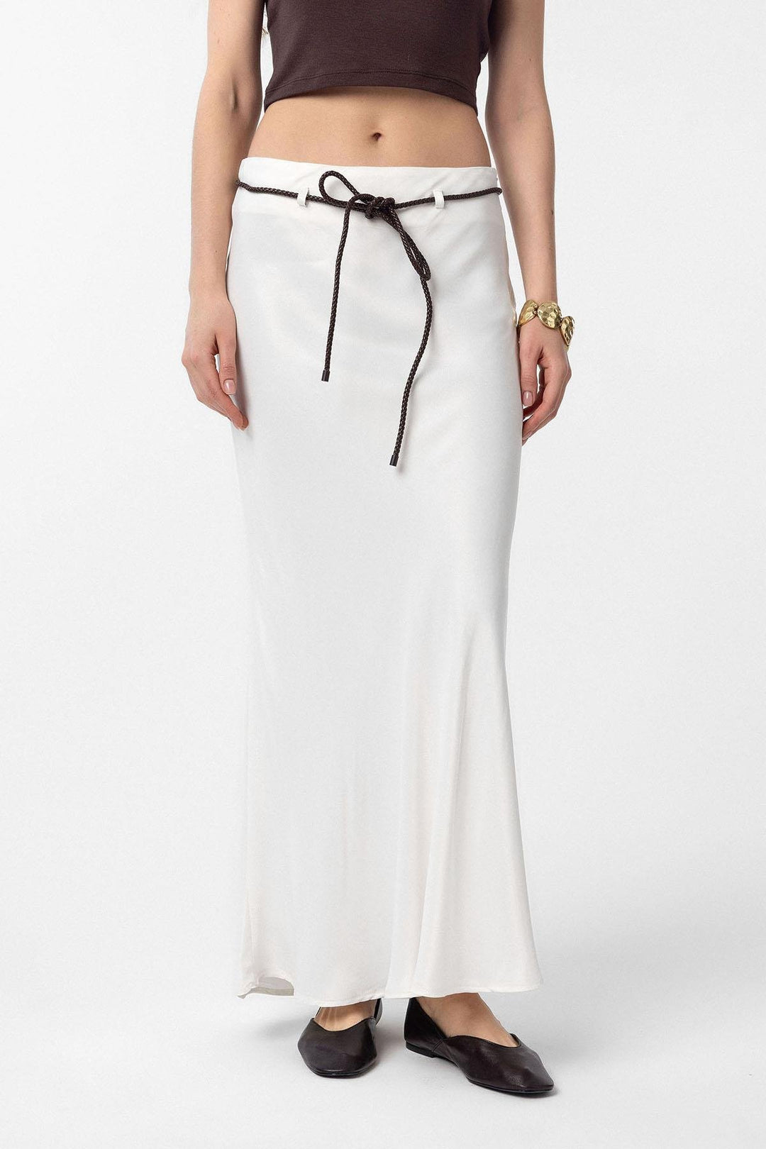 ANT Antioch Ecru Belted Satin Long Women's Skirt - Córdoba