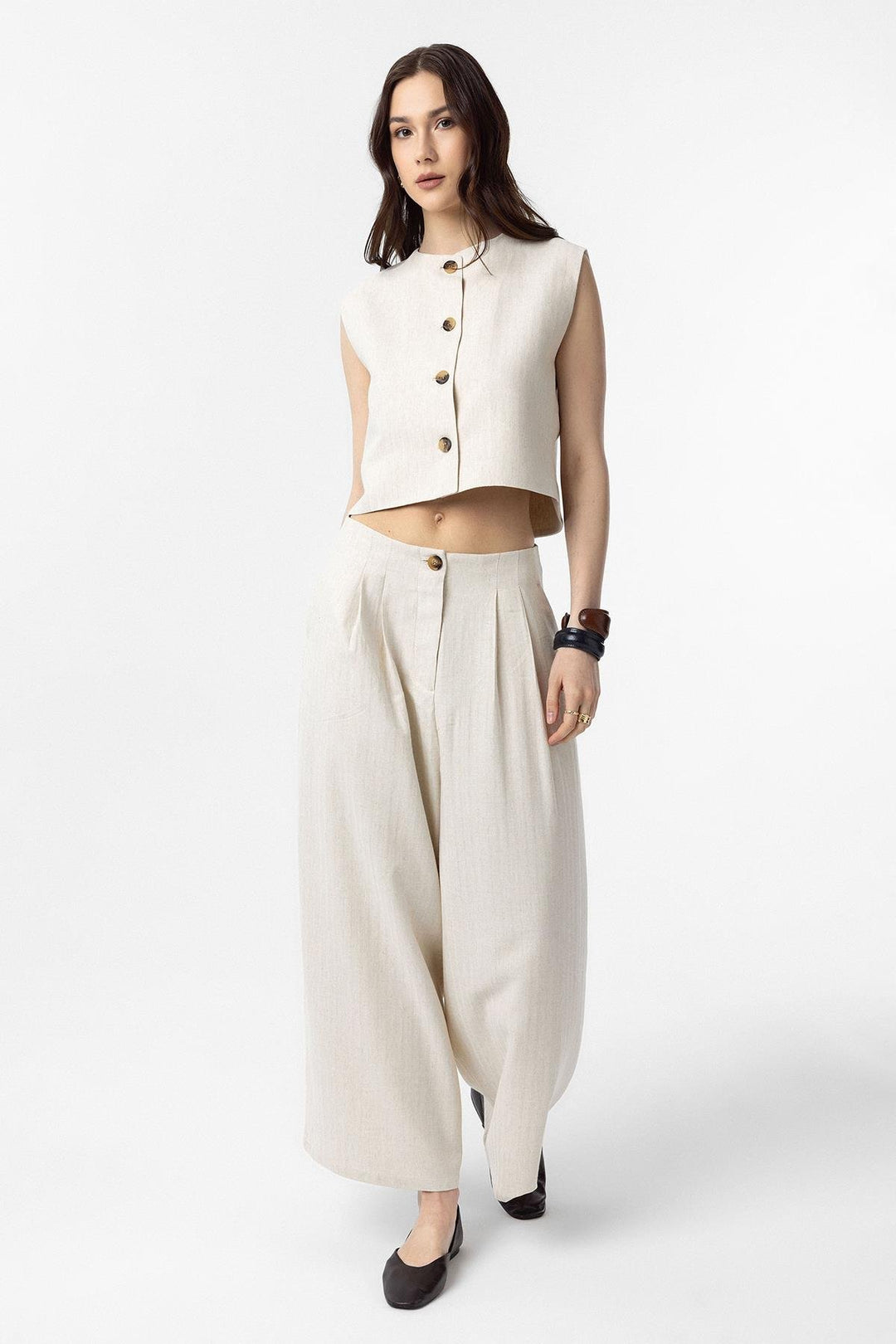 ANT Antioch Ecru Linen Blend Women's Culotte Pants - Madera