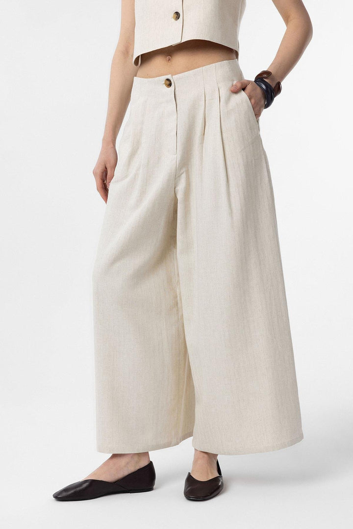 ANT Antioch Ecru Linen Blend Women's Culotte Pants - Madera