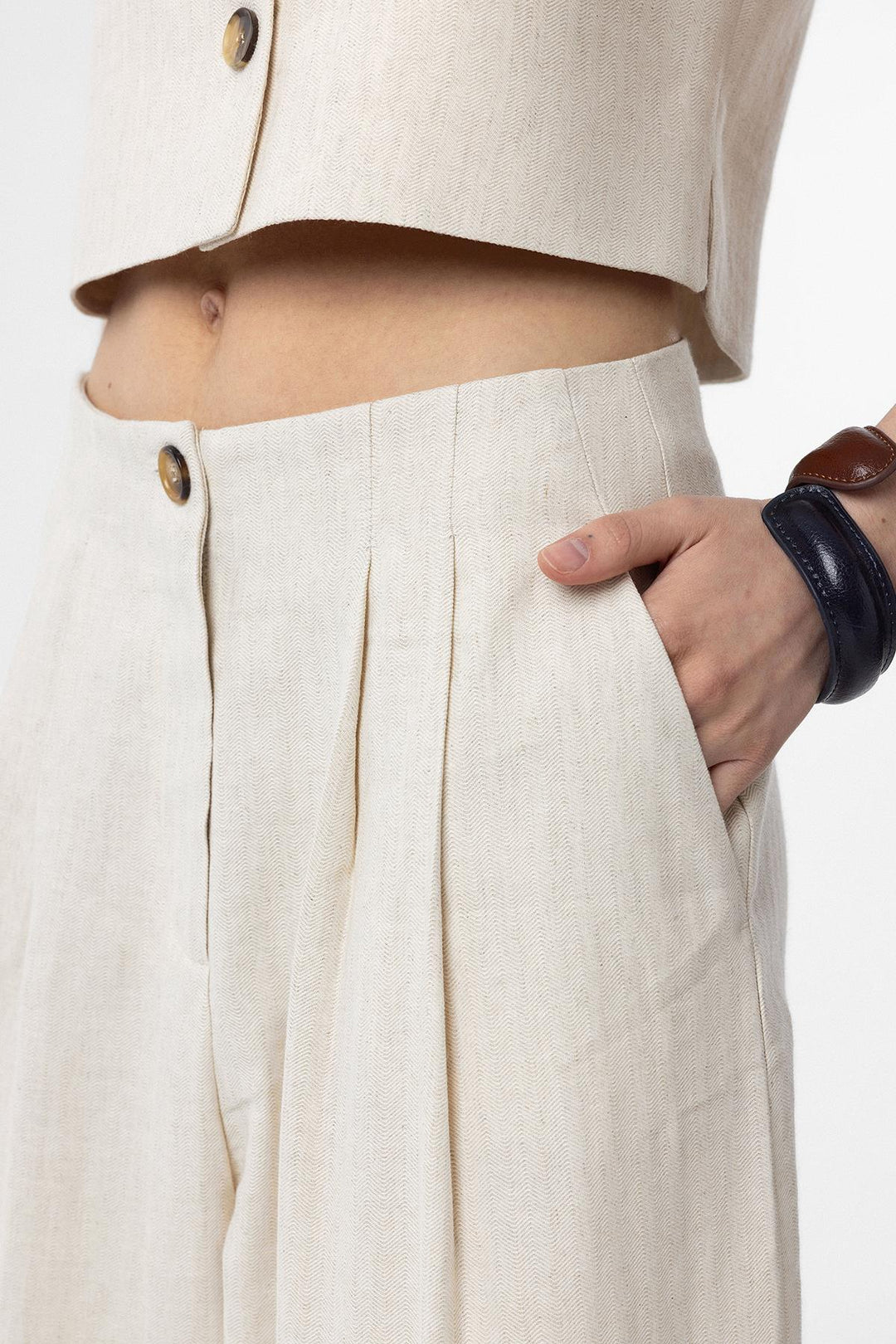 ANT Antioch Ecru Linen Blend Women's Culotte Pants - Madera