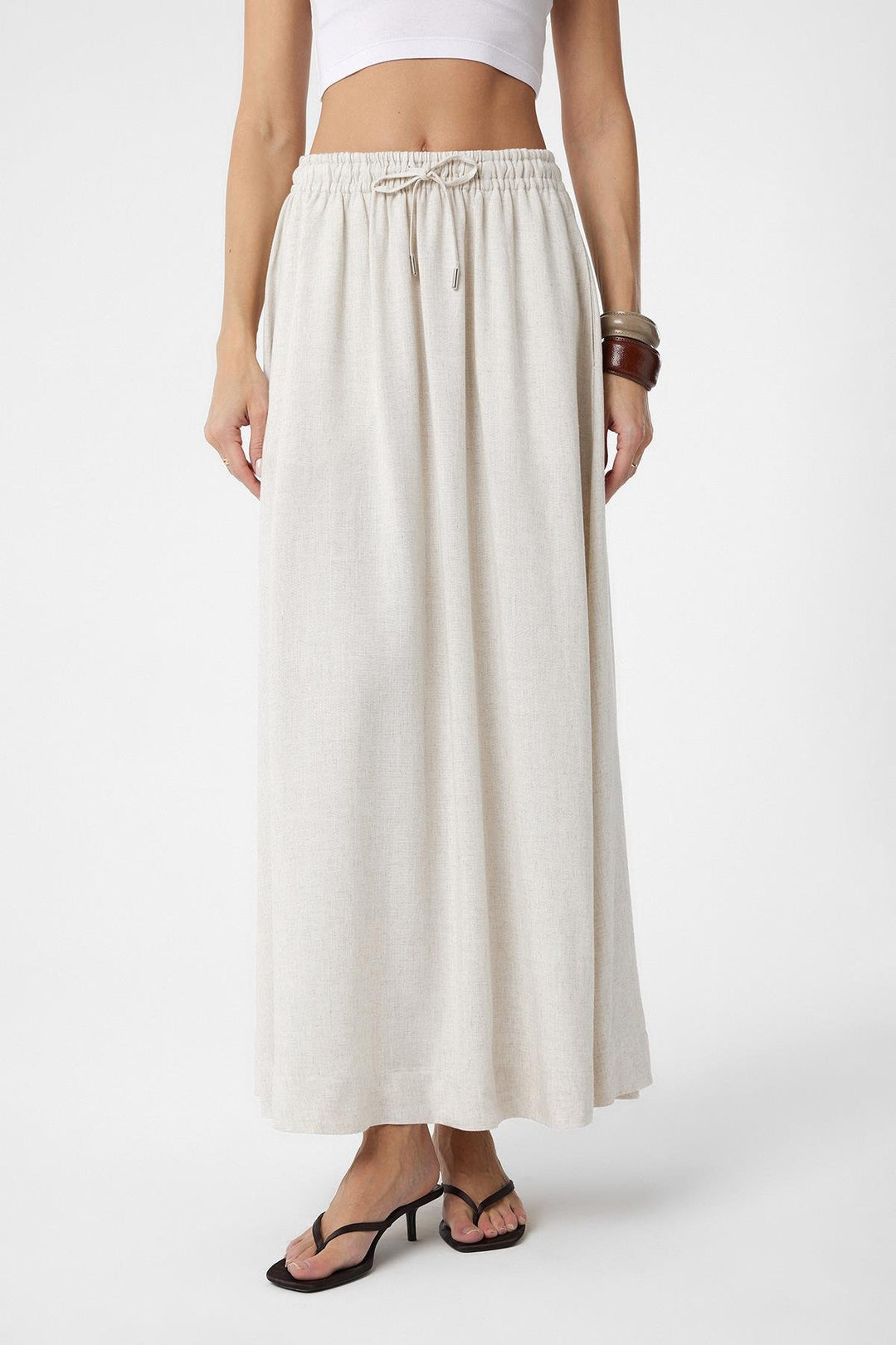 ANT Antioch Ecru Linen Blend Women's Long Skirt - Ciudad Manuel Doblado