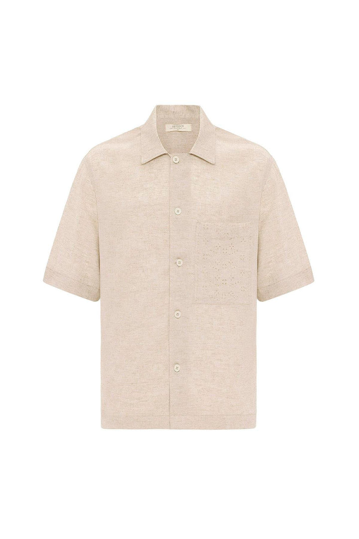 ANT Antioch Ecru Linen Blend Short Sleeve Men's Shirt - Linares