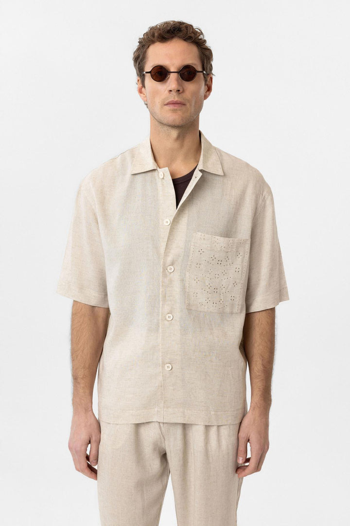 ANT Antioch Ecru Linen Blend Short Sleeve Men's Shirt - Linares