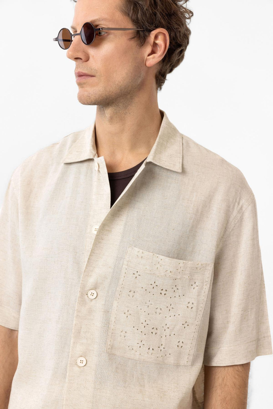 ANT Antioch Ecru Linen Blend Short Sleeve Men's Shirt - Linares