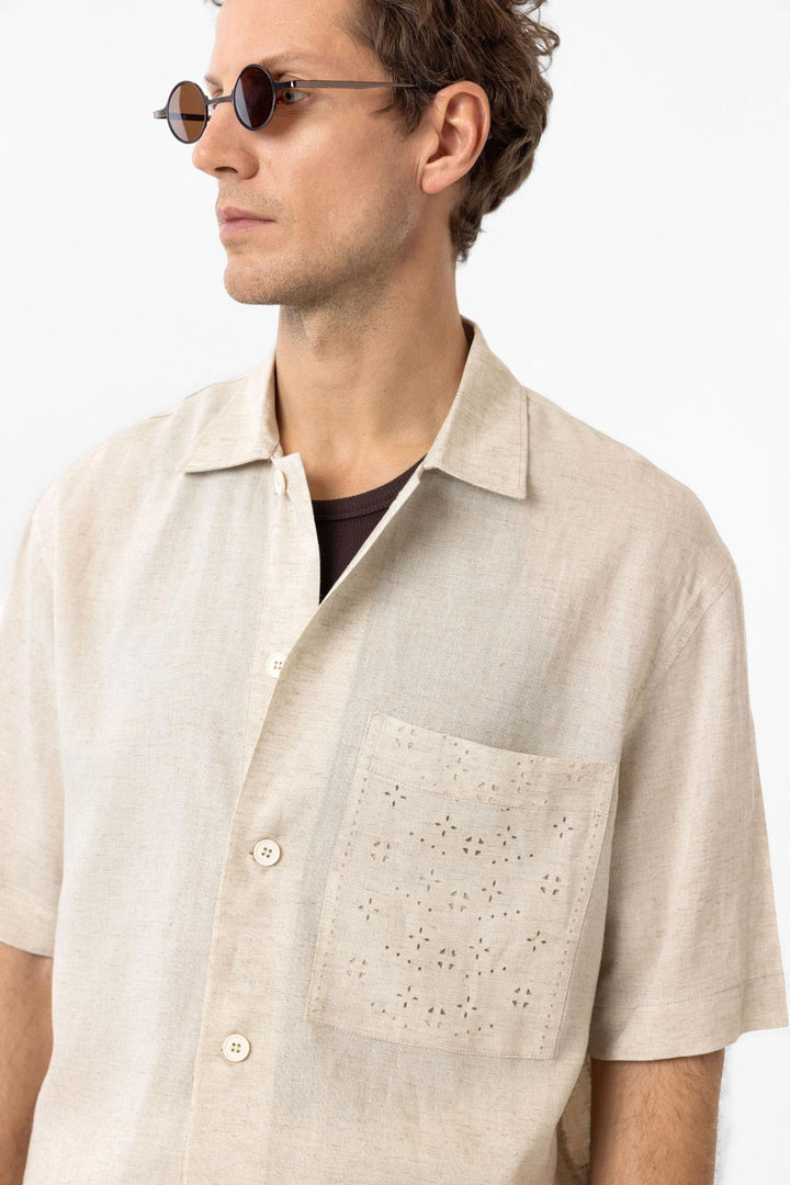ANT Antioch Ecru Linen Blend Short Sleeve Men's Shirt - Linares