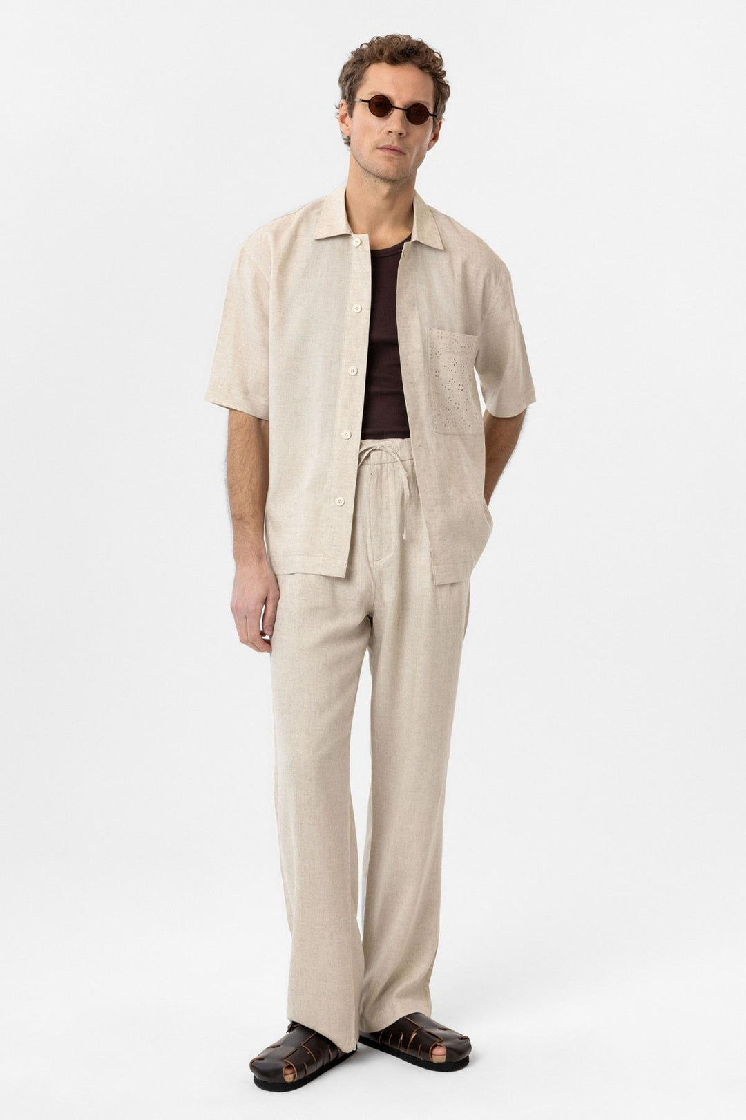 ANT Antioch Ecru Linen Blend Short Sleeve Men's Shirt - Linares