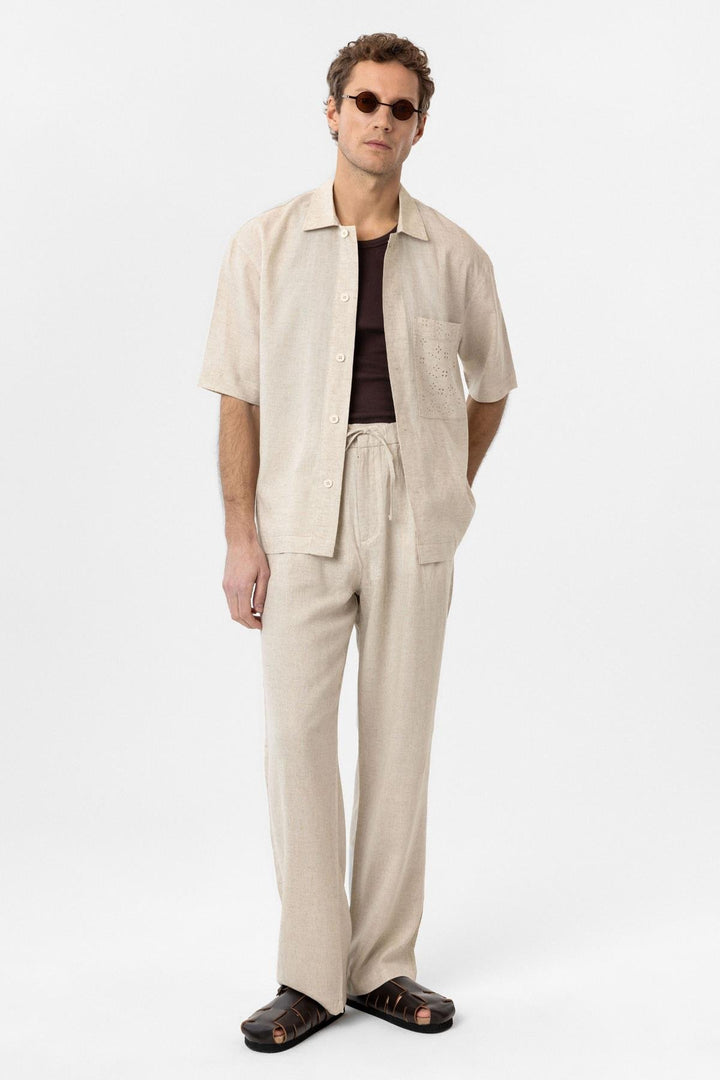 ANT Antioch Ecru Linen Blend Short Sleeve Men's Shirt - Linares