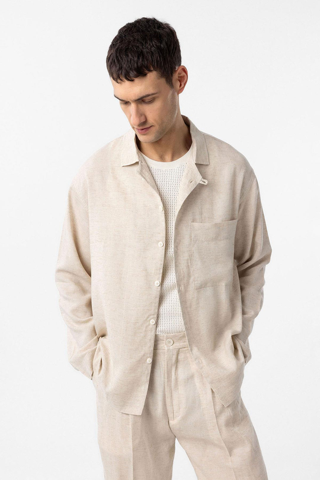 ANT Antioch Ecru Cotton Blend Relax Fit Men's Shirt - Lauderhill