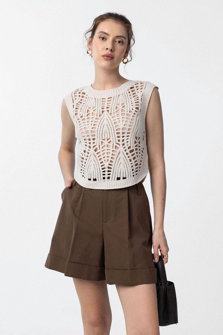 ANT Antioch Ecru Knitted Detailed Women's Vest - Aventura