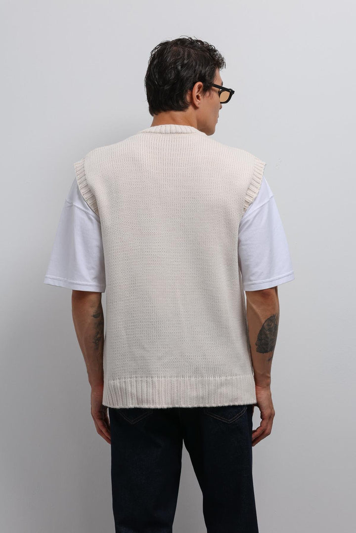 ANT Antioch Ecru Knitted Men's Sweater Vest - Silves