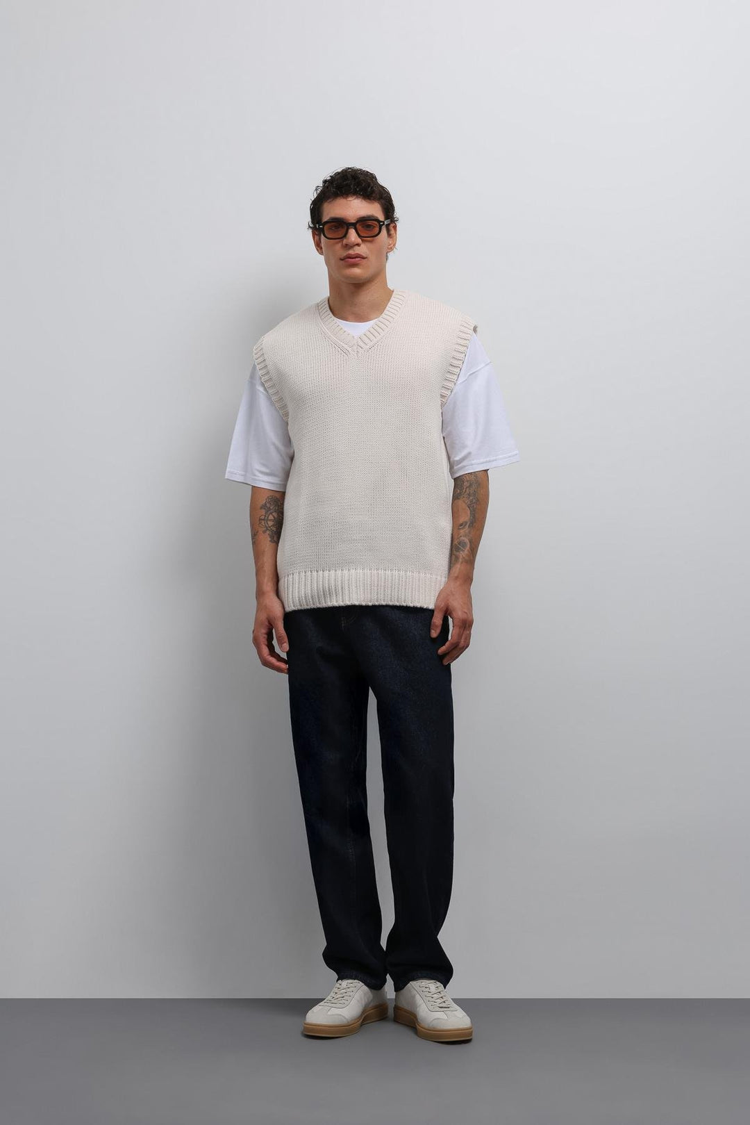 ANT Antioch Ecru Knitted Men's Sweater Vest - Silves