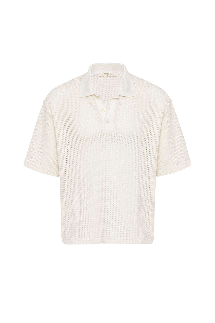 ANT Antioch Ecru Polo Neck Textured Relaxed Fit Men's T-Shirt - Cerignola