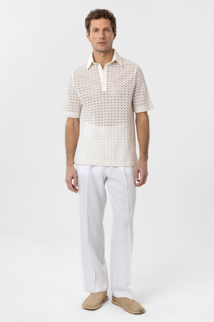 ANT Antioch Ecru Polo Neck Knitted Men's T-Shirt - Chioggia