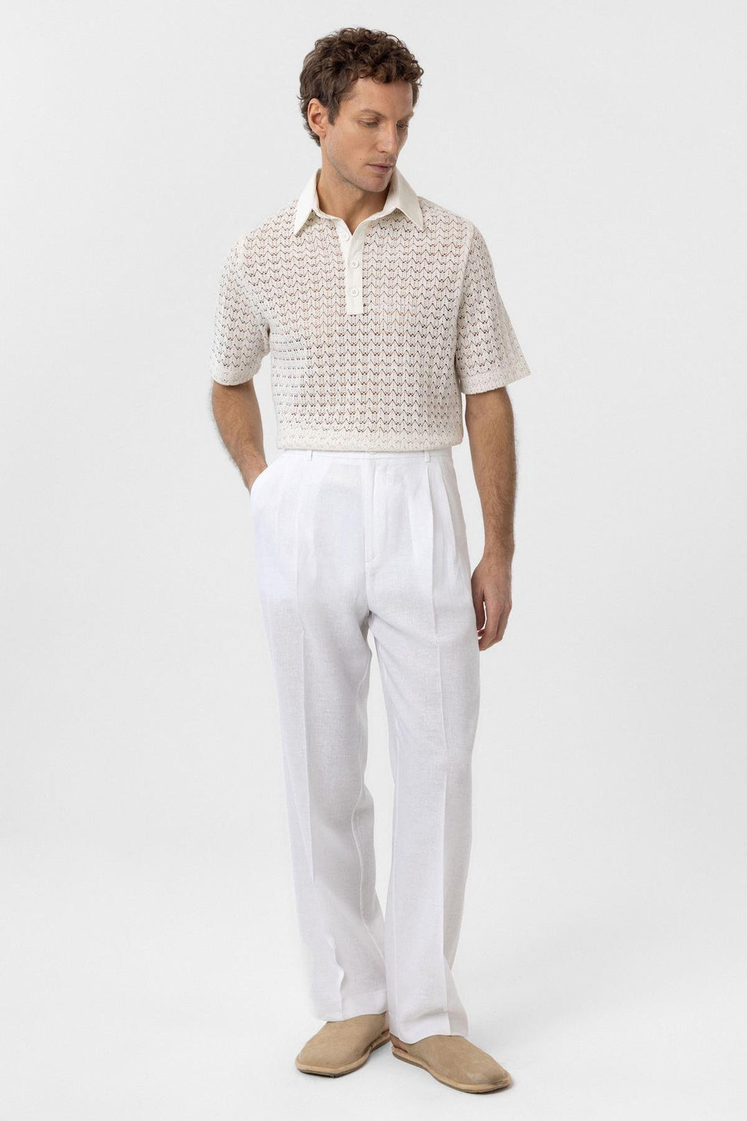ANT Antioch Ecru Polo Neck Knitted Men's T-Shirt - Chioggia