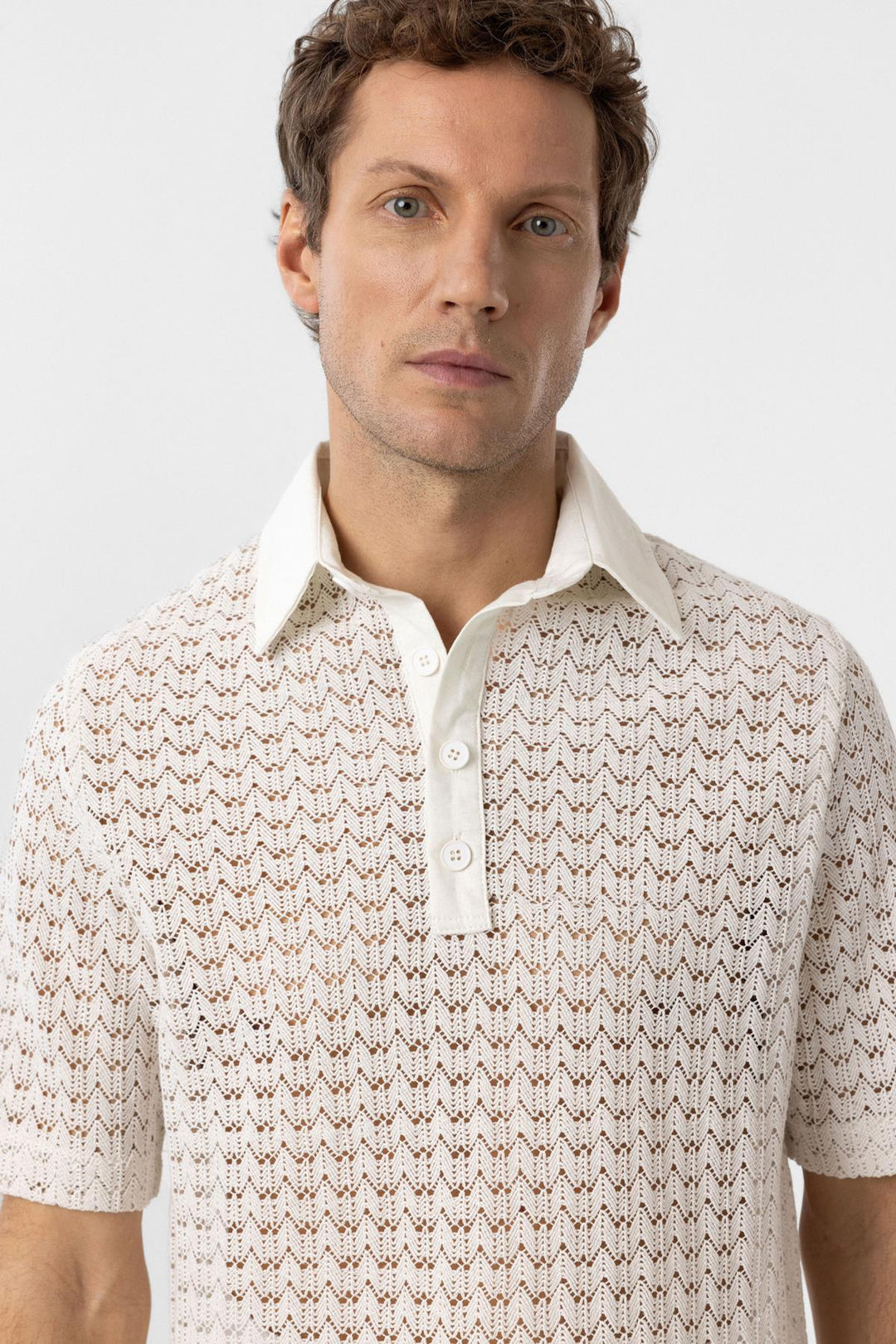ANT Antioch Ecru Polo Neck Knitted Men's T-Shirt - Chioggia