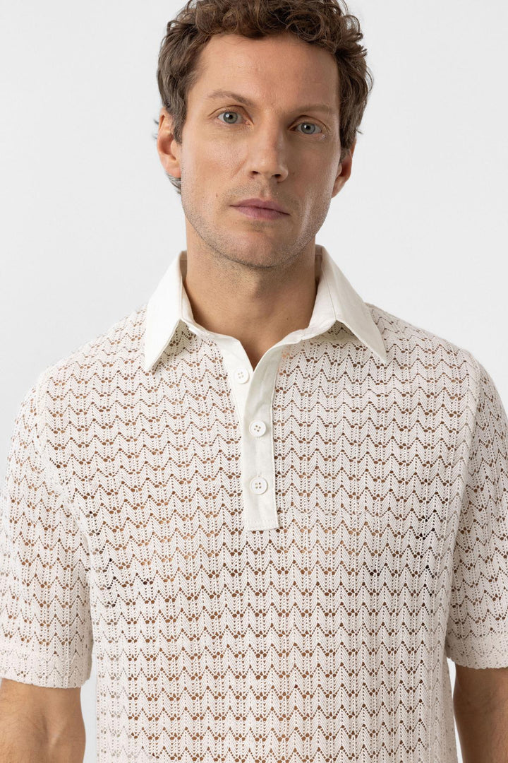 ANT Antioch Ecru Polo Neck Knitted Men's T-Shirt - Chioggia