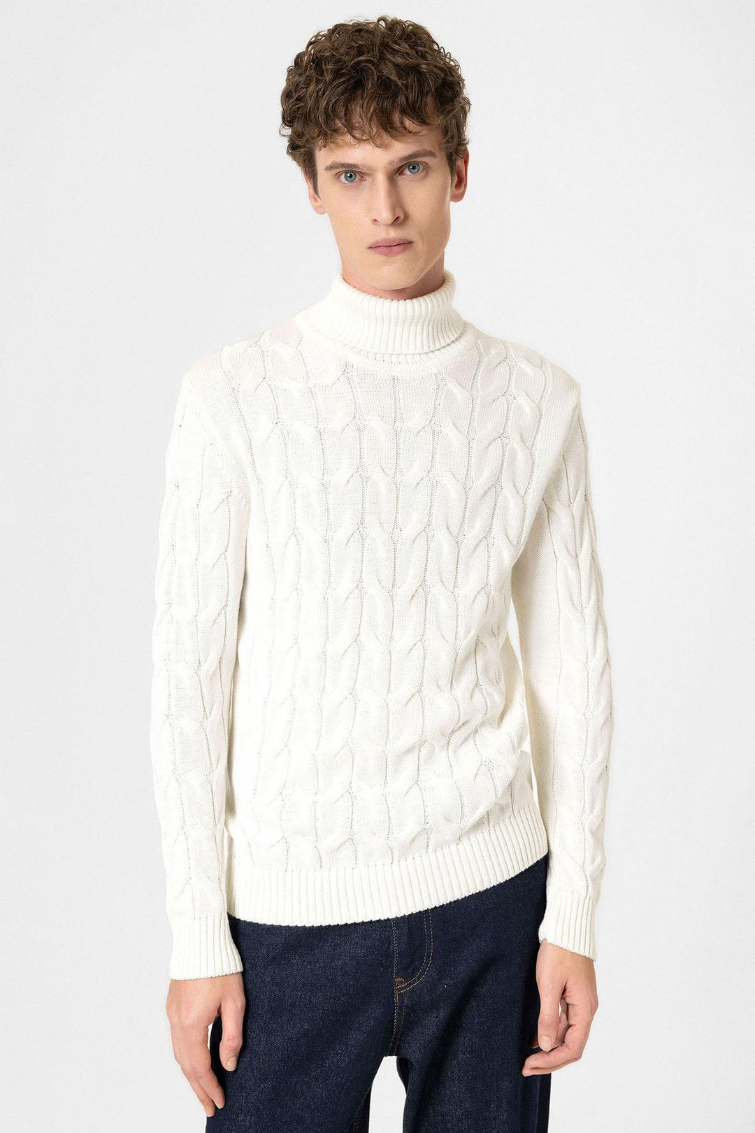 ANT Antioch Ecru Hair Braided Men's Sweater - Acambay