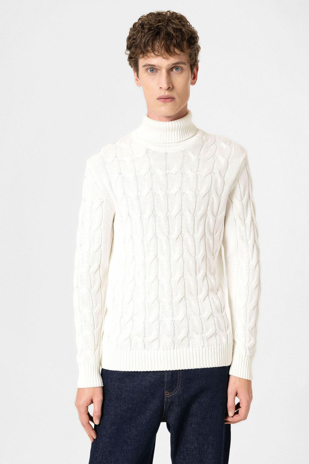 ANT Antioch Ecru Hair Braided Men's Sweater - Acambay