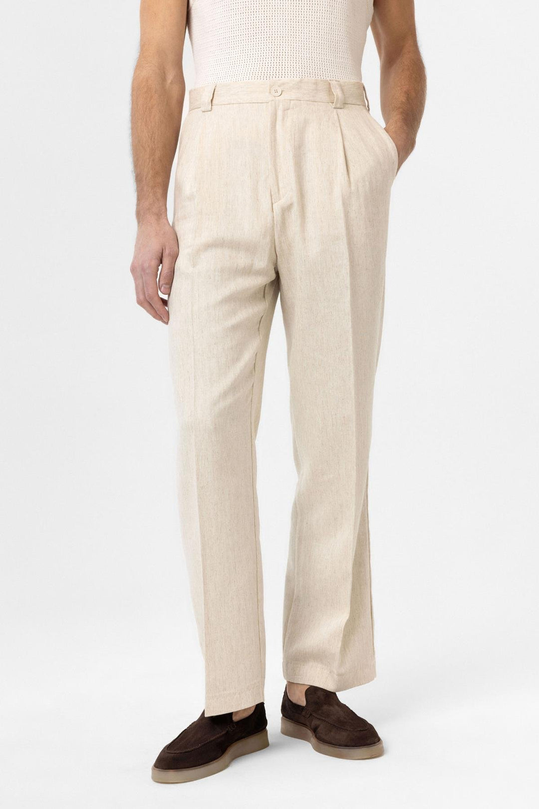 ANT Antioch Ecru High Waist Linen Blend Men's Pants - Pennsauken