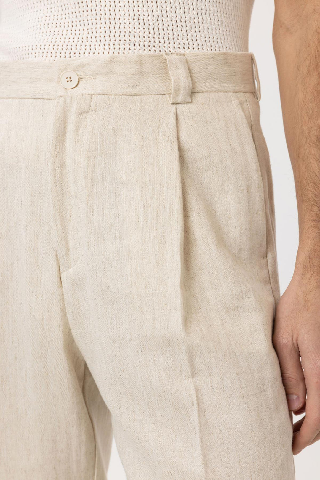 ANT Antioch Ecru High Waist Linen Blend Men's Pants - Pennsauken