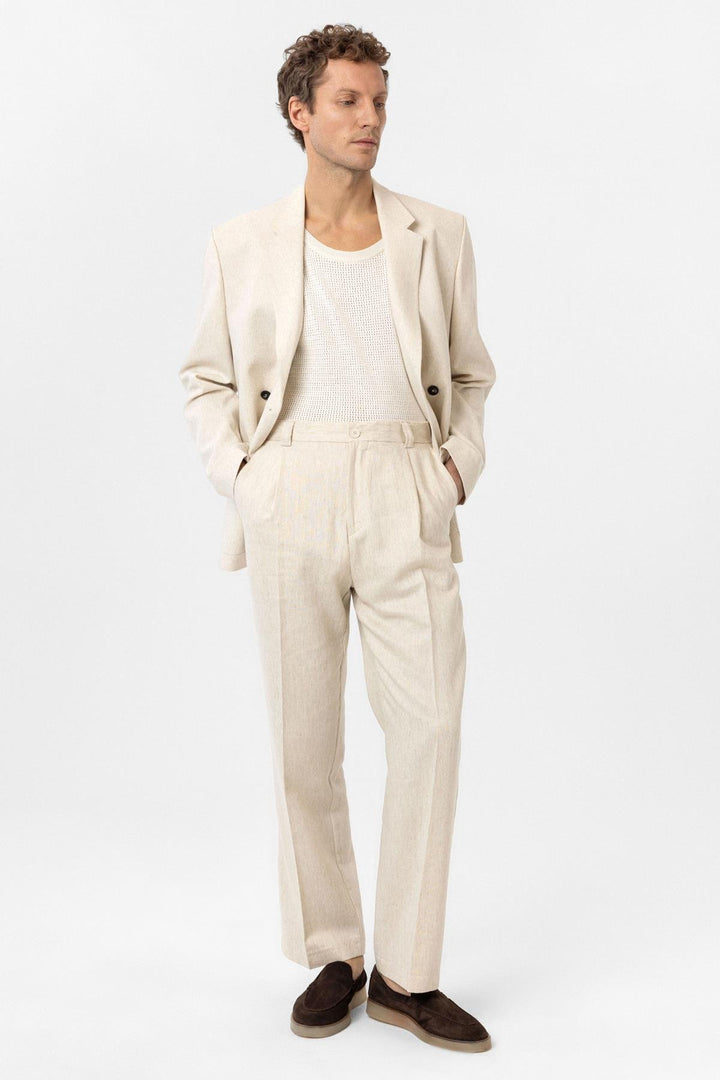ANT Antioch Ecru High Waist Linen Blend Men's Pants - Pennsauken