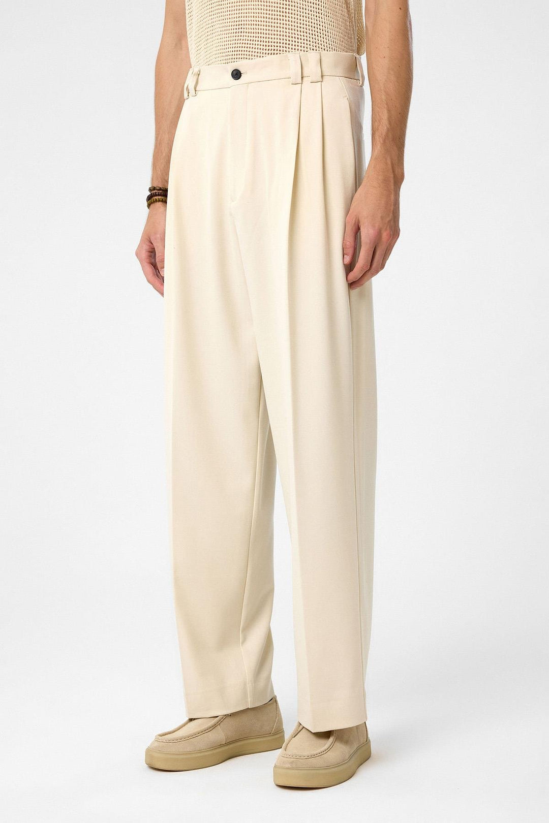 ANT Antioch Ecru High Rise Relax Fit Pleated Men's Pants - Diamond Bar