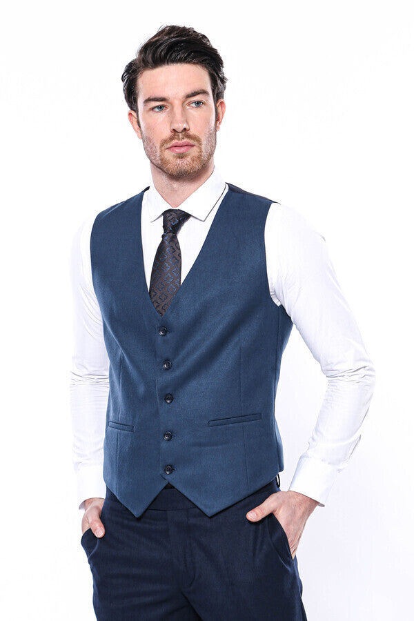 WSS Navy Blue Plain Men's Vest  - Visalia