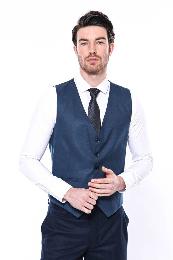 WSS Navy Blue Plain Men's Vest  - Visalia