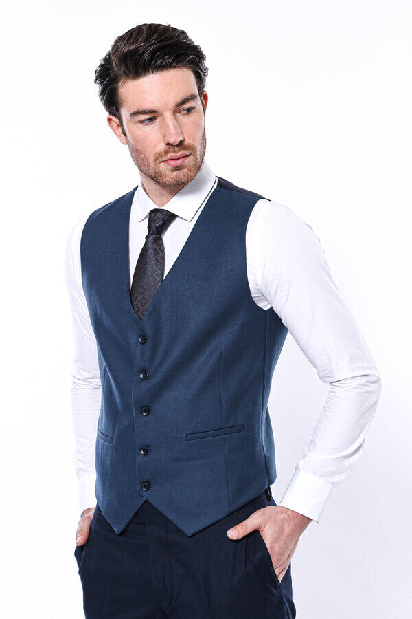 WSS Navy Blue Plain Men's Vest  - Visalia