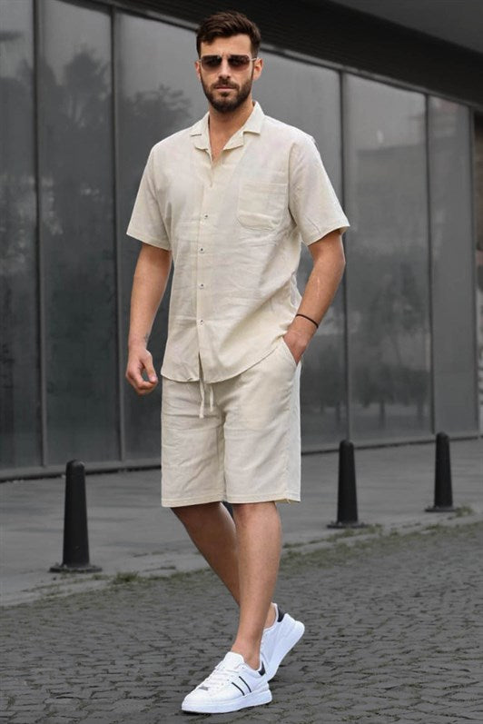 MDX Men's Beige Basic Oversized Shirt Set 5588 - Alexandroúpoli