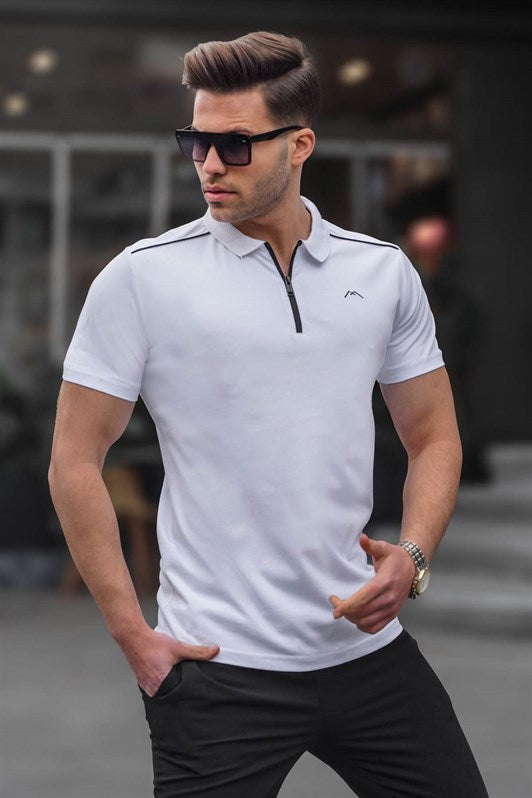 MDX Men's White Basic Zippered Polo Shirt 6076 - Hilversum