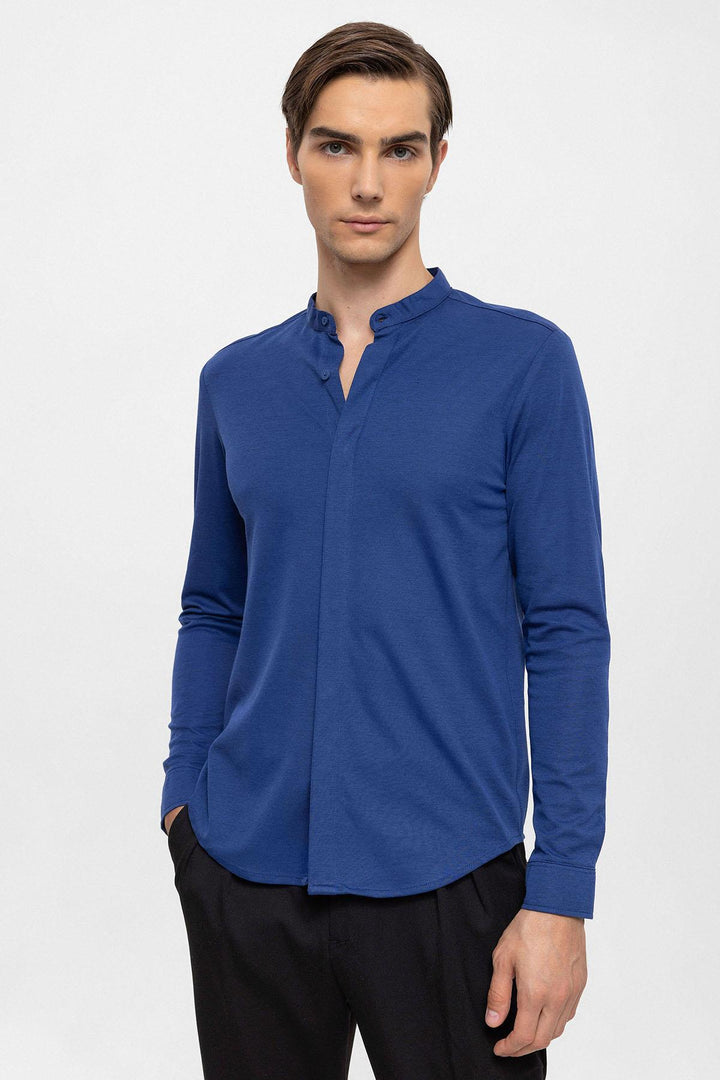 ANT Men's Classic Collar Hidden Button Long Sleeve Slim Fit Shirt - Sassari