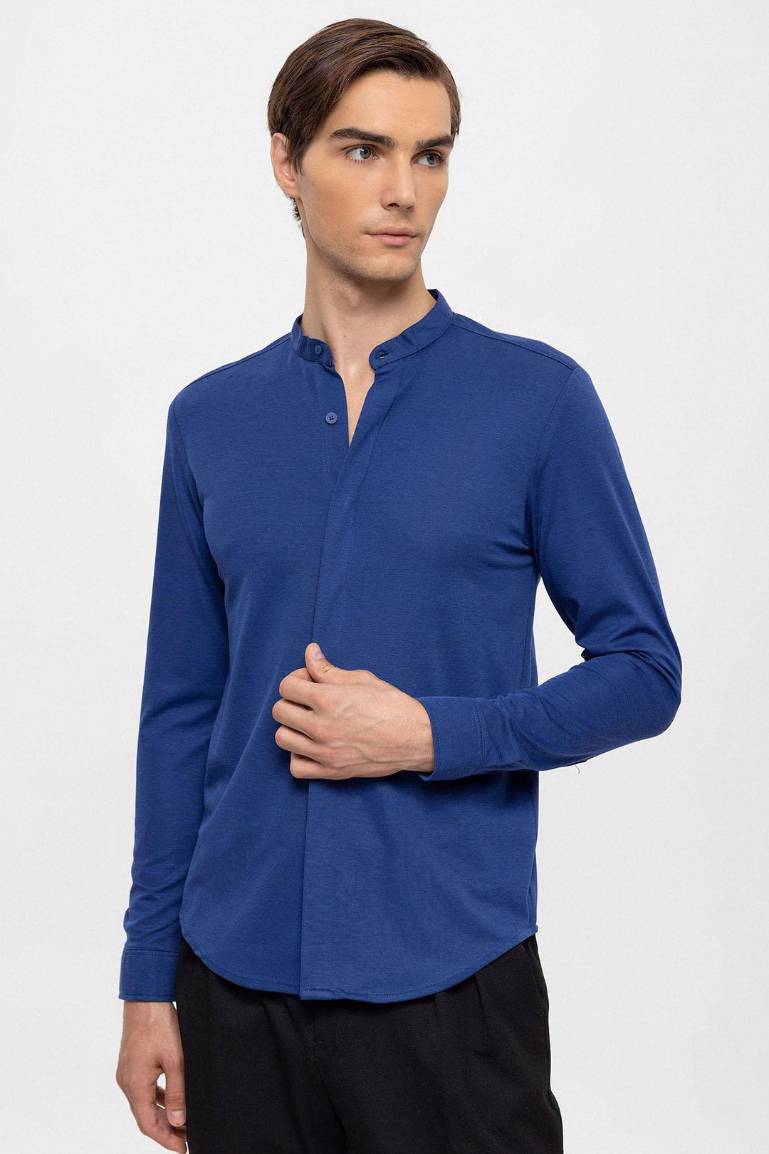 ANT Men's Classic Collar Hidden Button Long Sleeve Slim Fit Shirt - Sassari