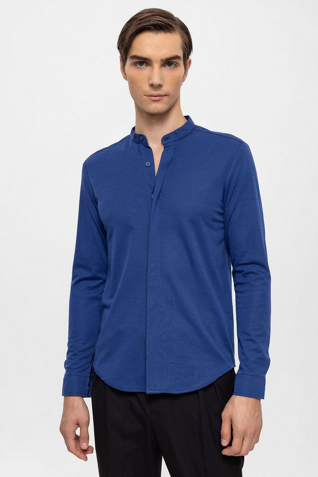 ANT Men's Classic Collar Hidden Button Long Sleeve Slim Fit Shirt - Sassari