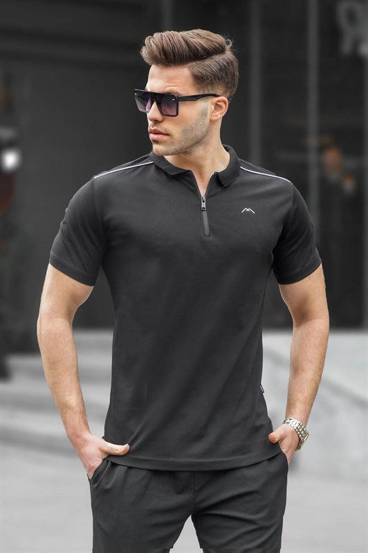 MDX Men's Black Basic Zippered Polo Shirt 6076 - Würzburg