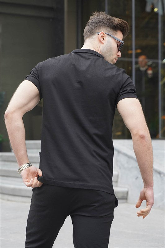 MDX Men's Black Basic Zippered Polo Shirt 6076 - Würzburg